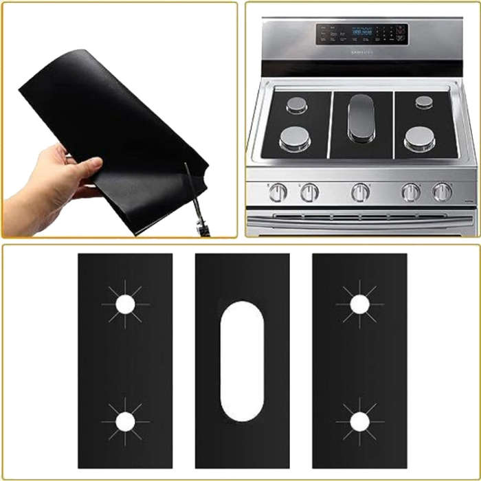 3pcs / Set 5 Holes Gas Oven Stove Grease Protection Cleaning Pad(Black)