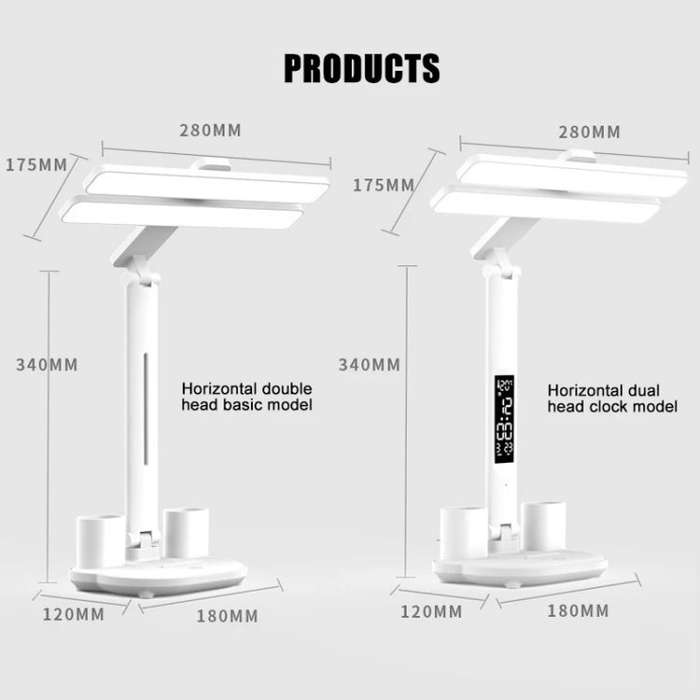 Double Head Horizontal Desk Lamp 3 Light Color Reading Lamp, Spec: Charging Basic Mold