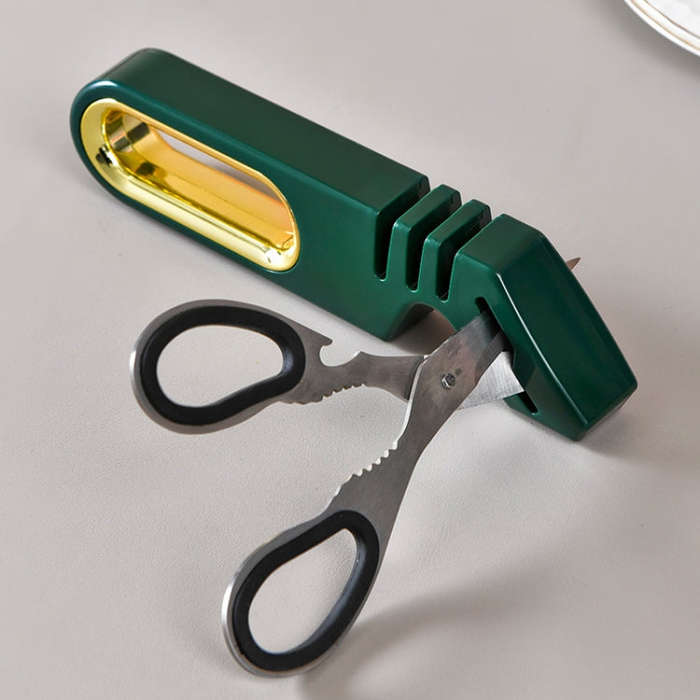 4 In 1 Knife Sharpener 4-Stage Kitchen Quick Sharpening Stone Manual Sharpening Tool(Green)