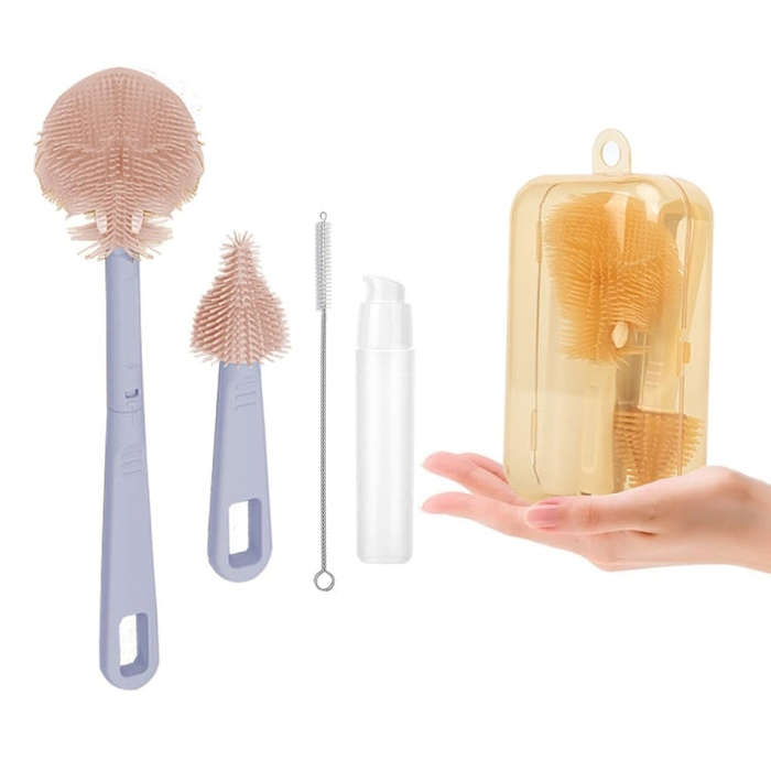 Silicone Portable Baby Bottle Brush Set Travel Cleaning Brush(Purple)
