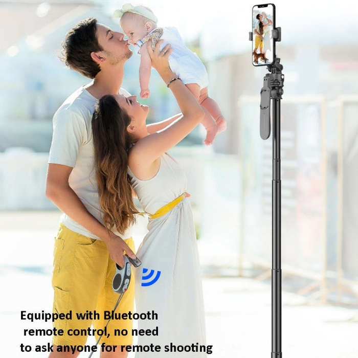 2m Metal Tripod Selfie Stick With 4 Expansion Interfaces & D07 Fill Light for Phone Camera
