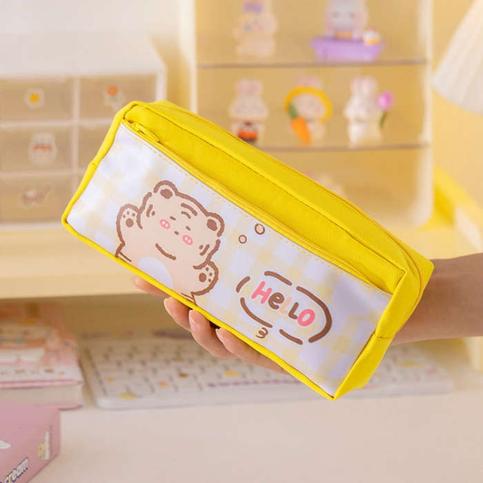 Large Capacity Multi-layer Waterproof Pencil Case Cartoon Pencil Case(Yellow)