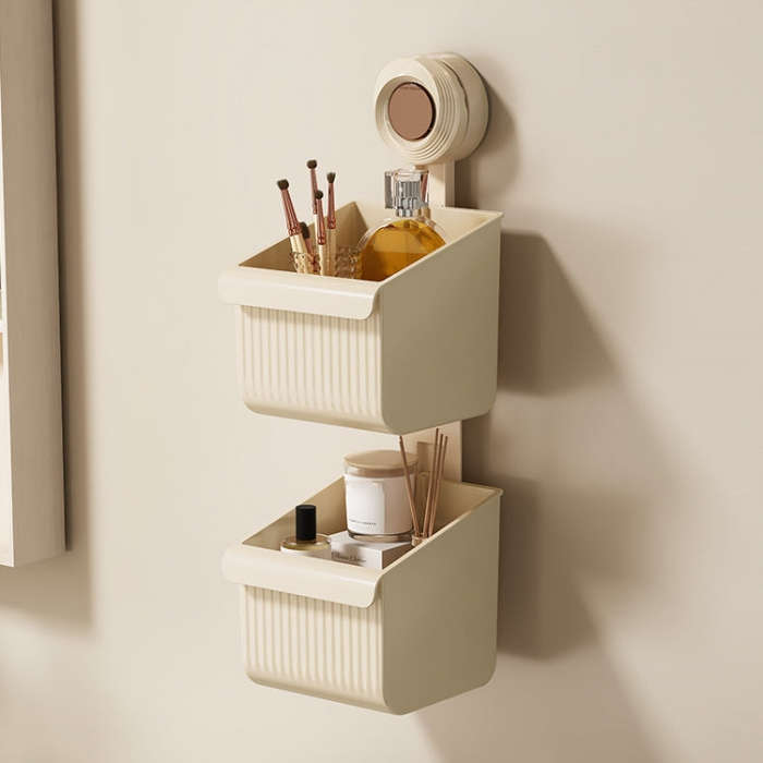 Suction Cup Wall Mounted Bathroom Shelf Drainage Detachable Storage Rack Hanging Basket, Style: 2...