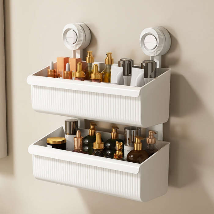 Suction Cup Wall Mounted Bathroom Shelf Drainage Detachable Storage Rack Hanging Basket, Style: 2...