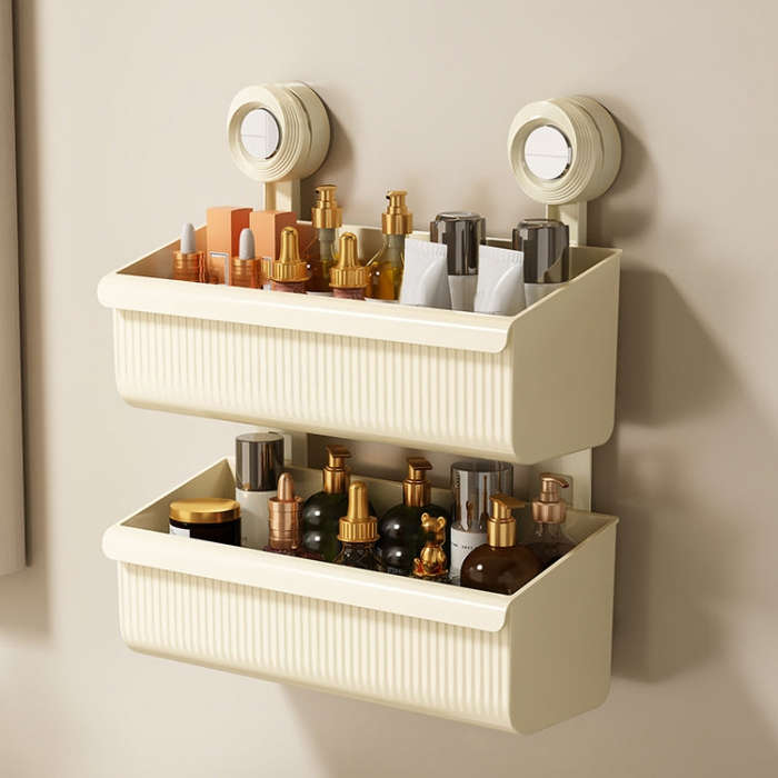Suction Cup Wall Mounted Bathroom Shelf Drainage Detachable Storage Rack Hanging Basket, Style: 2...