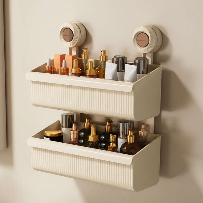 Suction Cup Wall Mounted Bathroom Shelf Drainage Detachable Storage Rack Hanging Basket, Style: 2...