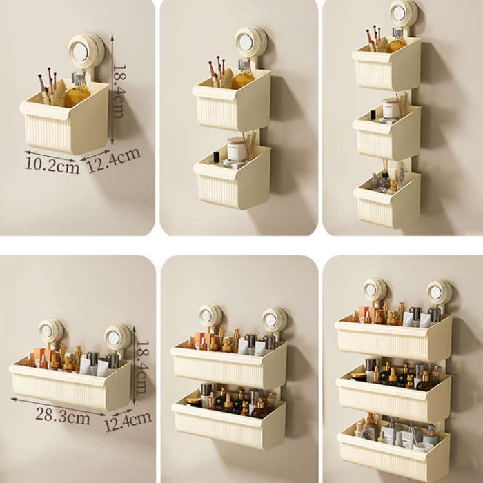 Suction Cup Wall Mounted Bathroom Shelf Drainage Detachable Storage Rack Hanging Basket, Style: 2...