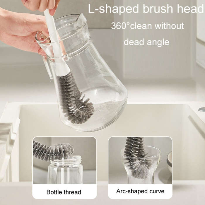 Household Long Handle Cup Brush Breaker Milk Bottle Cleaning Brushes(Gray)