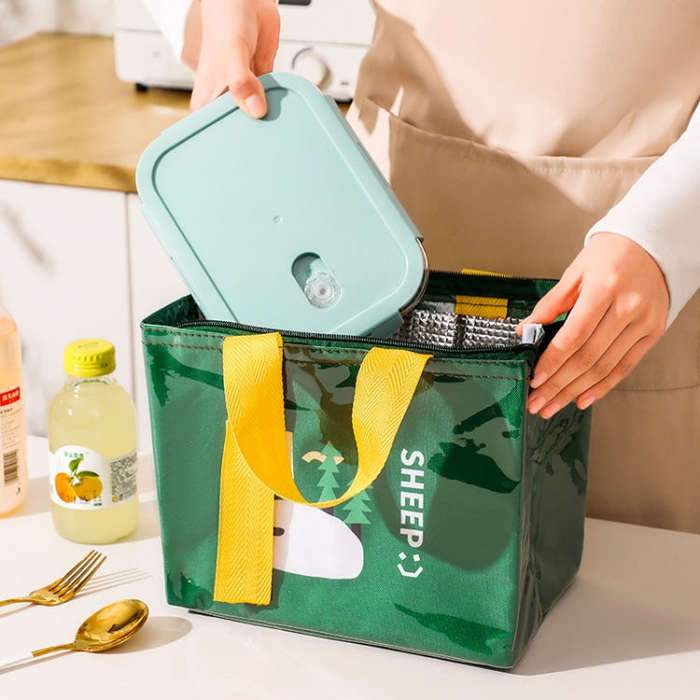 PU Cartoon Waterproof Thickened Insulated and Cooling Lunch Bag(Green)