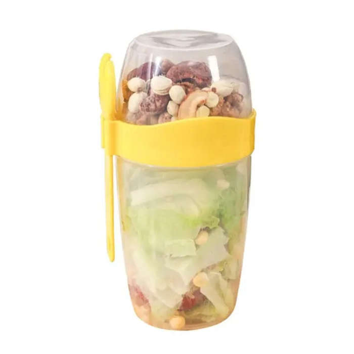 870ml Portable Salad Cup With Lid And Fork Breakfast Cup Sealed Leak-Proof Food Cup(Yellow)