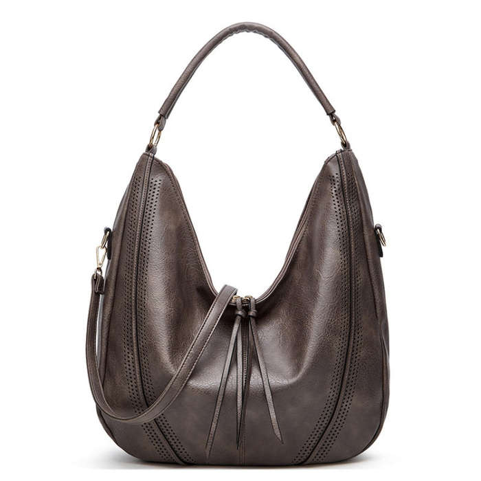 Women Large Capacity Tote Bag PU Leather Shoulder Bag Light Gray