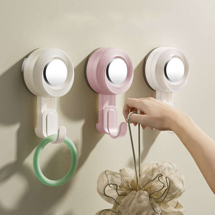 Rotating Suction Cup Hook Wall Mounted Towel Sucker Hooks Reusable Shower Hanger(Pink)