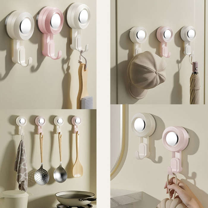 Rotating Suction Cup Hook Wall Mounted Towel Sucker Hooks Reusable Shower Hanger(Pink)