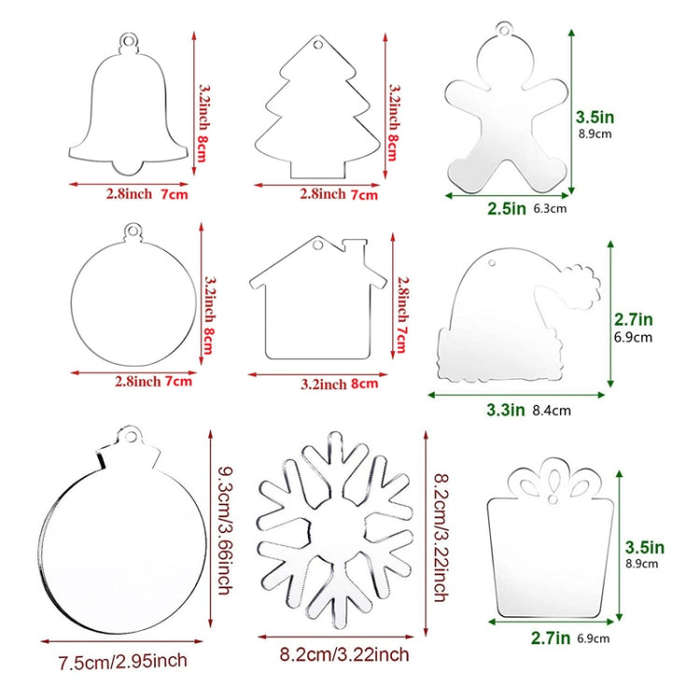 10pcs Clear Acrylic Christmas Decoration Hangers DIY Blank Xmas Tree Ornament With Rope, Style: S...
