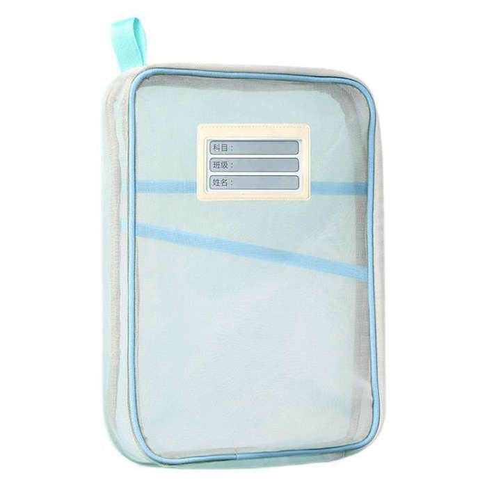 A4 Clear File Bag Student Books Stationery Storage Bag Thickened Mesh Zipper Pouch(Blue)