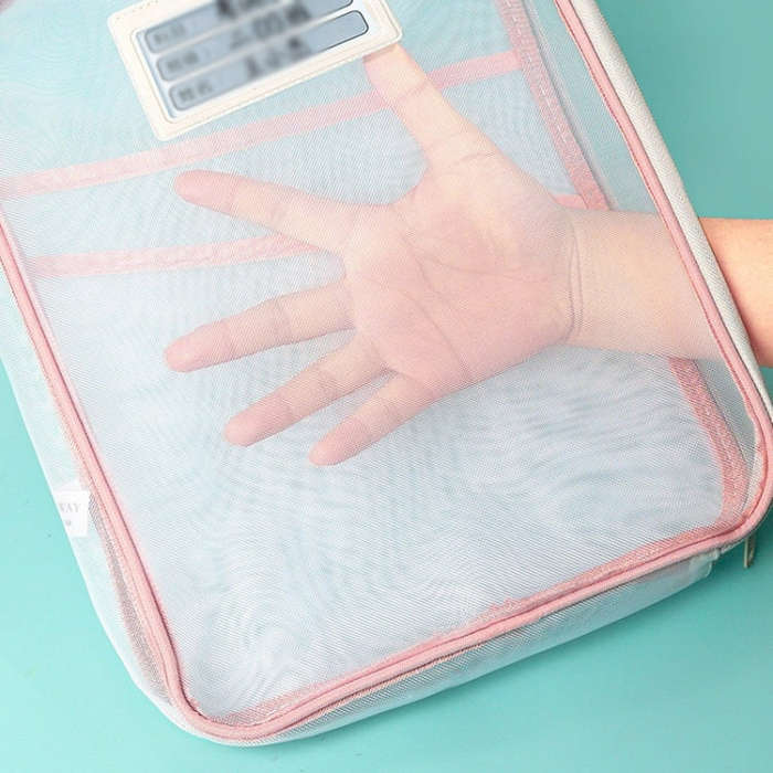A4 Clear File Bag Student Books Stationery Storage Bag Thickened Mesh Zipper Pouch(Blue)