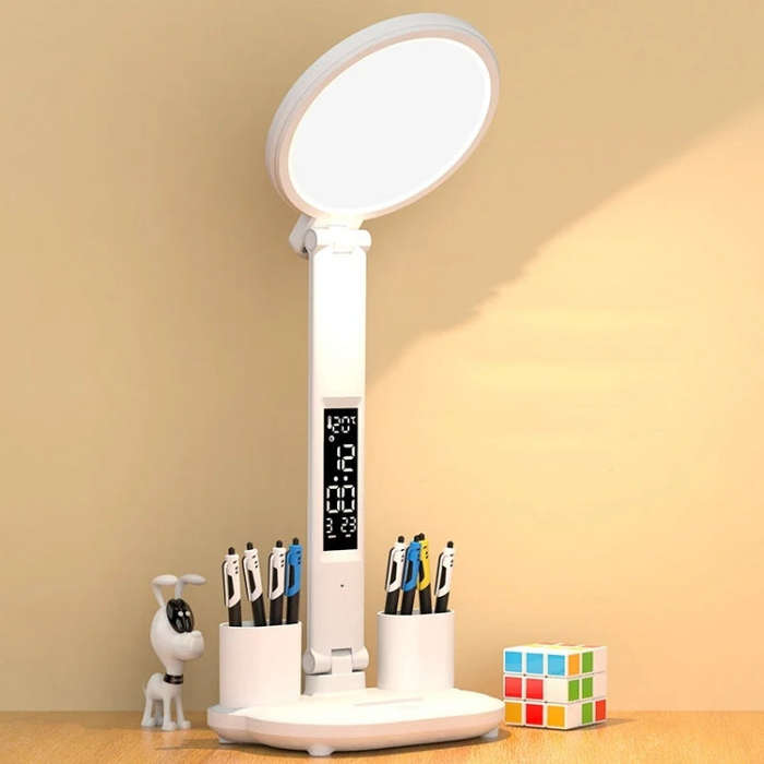 Charging Model 3200mAH With Clock Round Desk Lamp Study Reading Folding Smart Bedside Eye Protect...