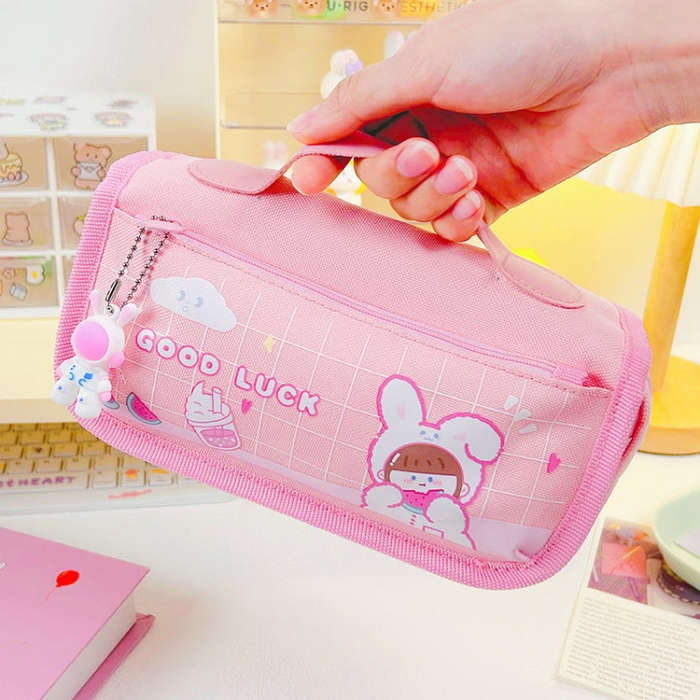 Multi-layered Pencil Bag Multifunctional Large Capacity Pen Cases Cute Cartoon Stationery Bag(Pur...