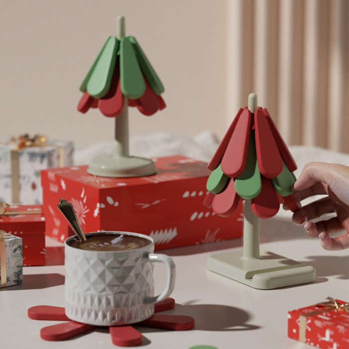 Christmas Tree Heat Resistant Table Mat Household Foldable Thermal Insulated Placemat Pot Mat, St...