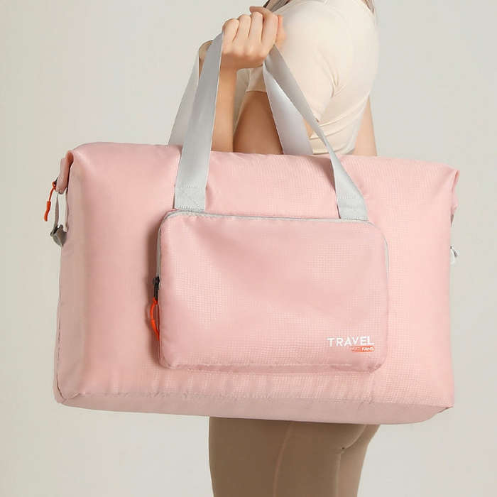 Folding Travel Bag Large Capacity Gym Rucksack Portable Luggage Clothes Storage Bag(Pink)