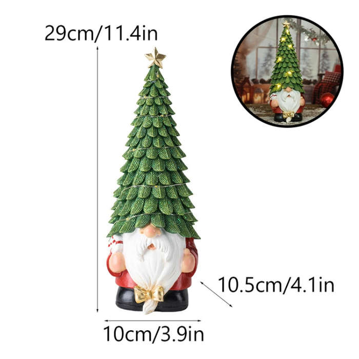 Glowing Christmas Tree Dwarf Ornament Home Christmas Resin Holiday Scene Decoration(Green)