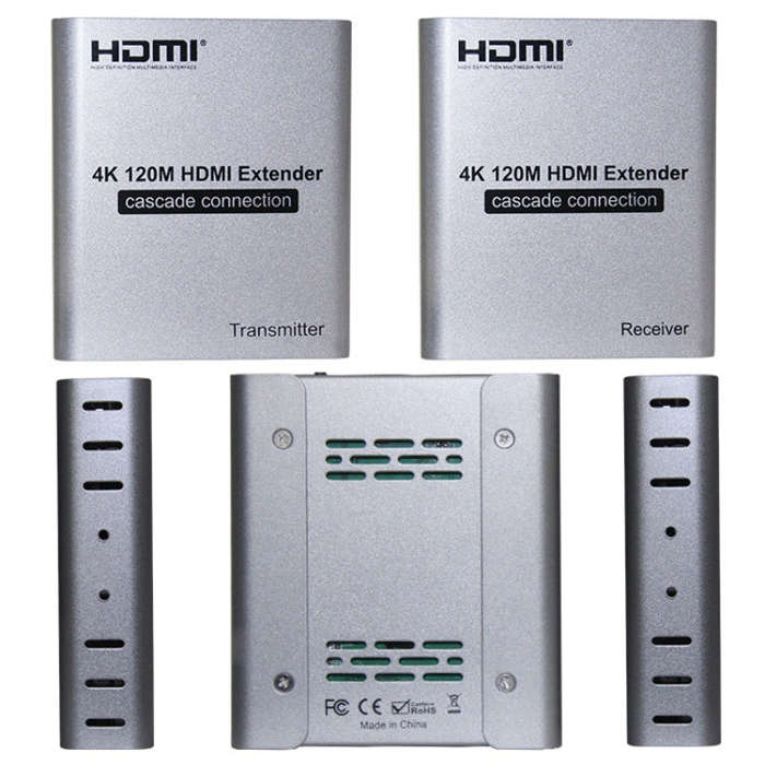 HDMI Single Cable 120m Transmitter / Receiver Extender 4K HD Transmitter UK Plug(Gray)