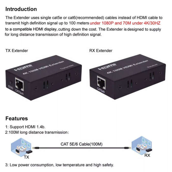 HDMI To RJ45 Single Ethernet Cable 100m Extender 4K HD Cable Signal Amplifier EU Plug(Silver)