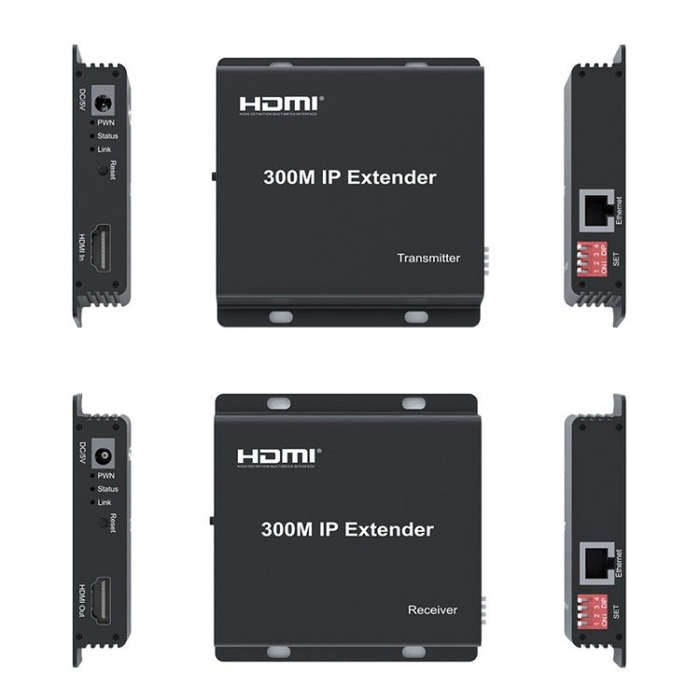 300m IP HDMI Extender HD Video Transmission, Transmitter + Receiver EU Plug(Black)