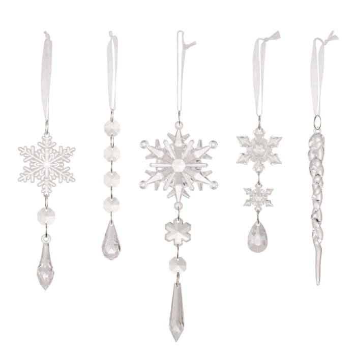 5pcs /Set Christmas Acrylic Clear Pendant Snowflake Icicle Crystal Ornaments Xmas Tree Hanging De...