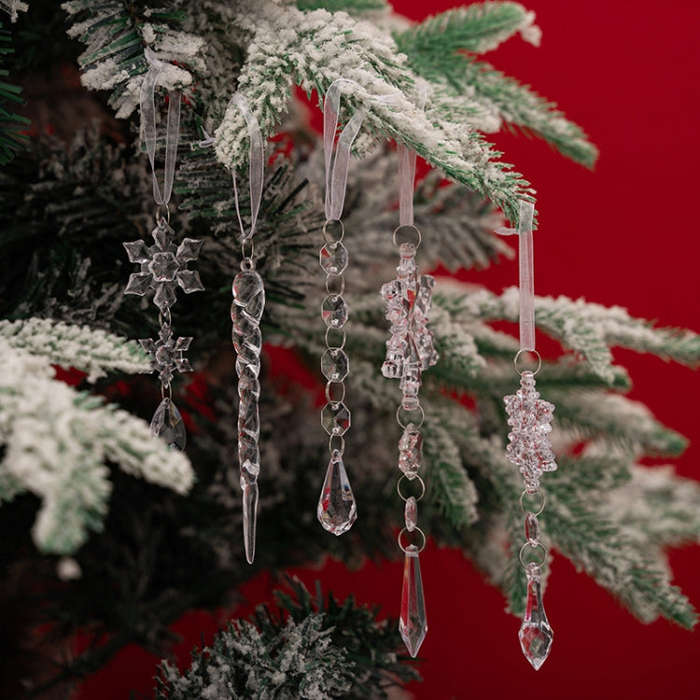 5pcs /Set Christmas Acrylic Clear Pendant Snowflake Icicle Crystal Ornaments Xmas Tree Hanging De...