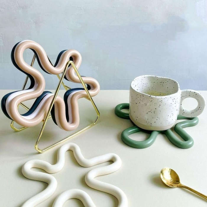 Household Irregular Silicone Heat Insulation Mat Kitchen High Temperature Resistant Desktop Place...