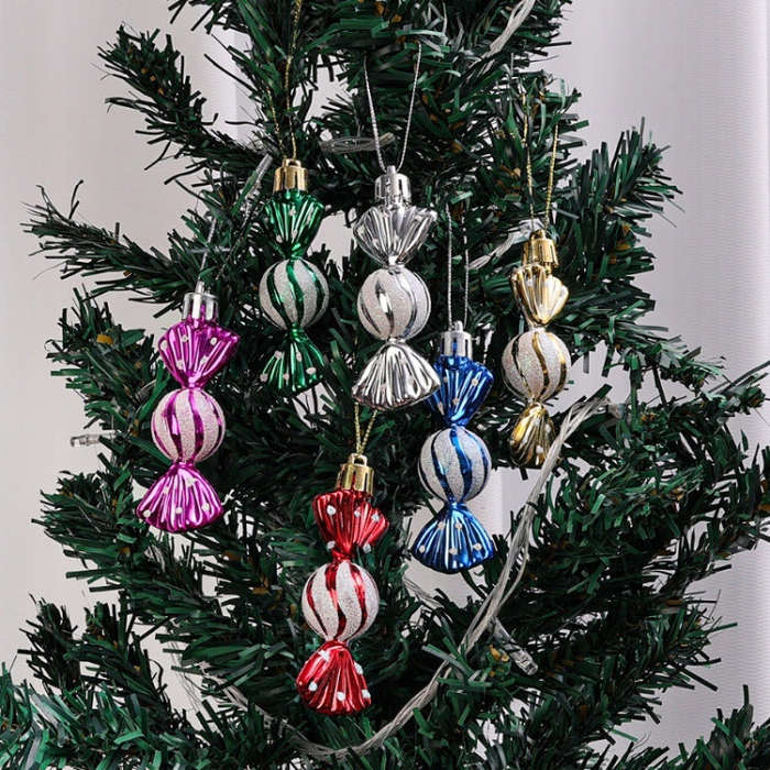 6pcs /Box Candy Christmas Tree DIY Ornaments New Year Xmas Gifts Christmas Ball Decoration(Gold)