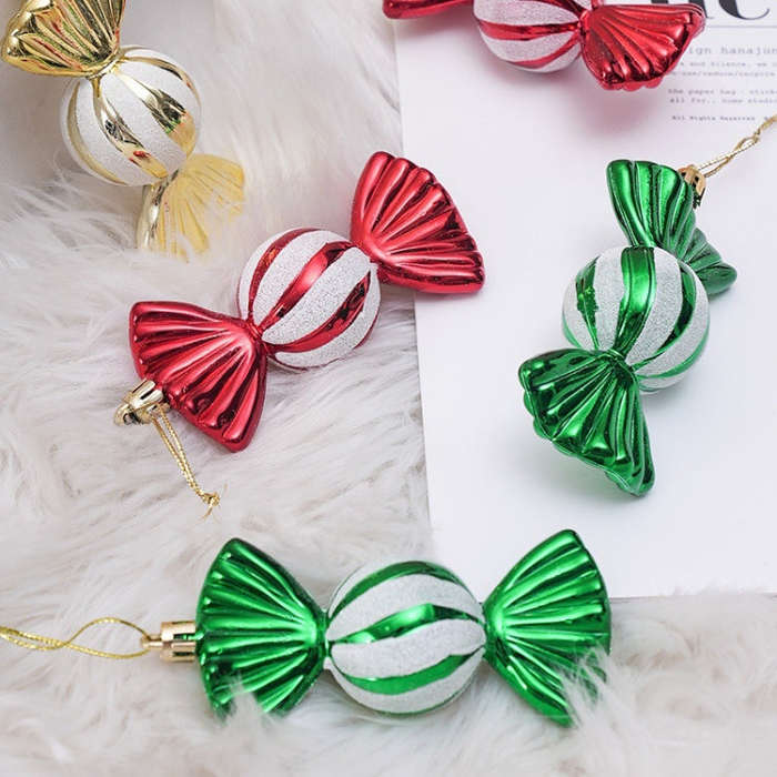 6pcs /Box Candy Christmas Tree DIY Ornaments New Year Xmas Gifts Christmas Ball Decoration(Gold)