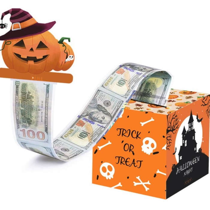 Halloween Money Box for Cash Gift Pull DIY Fun Holiday Cash Box Include 50pcs Transparent Bags