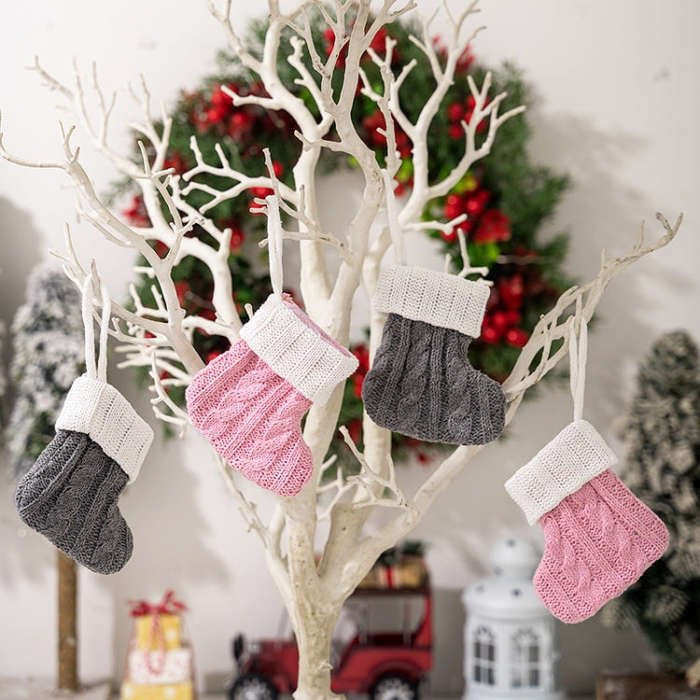 Mini Knitted Christmas Gift Socks Holiday Decorations(Red)