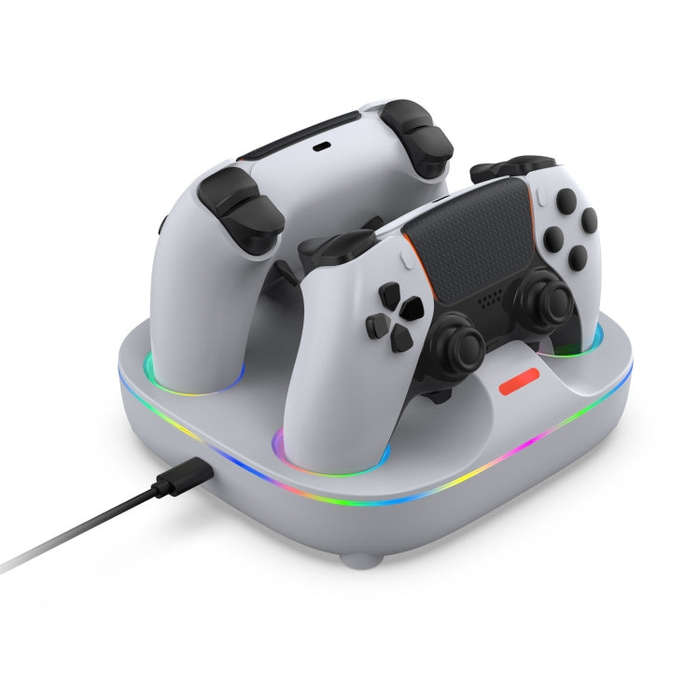 For PS5 Controller Dual Charger Charging Stand Docking Station With RGB Ambient Light(White Black)