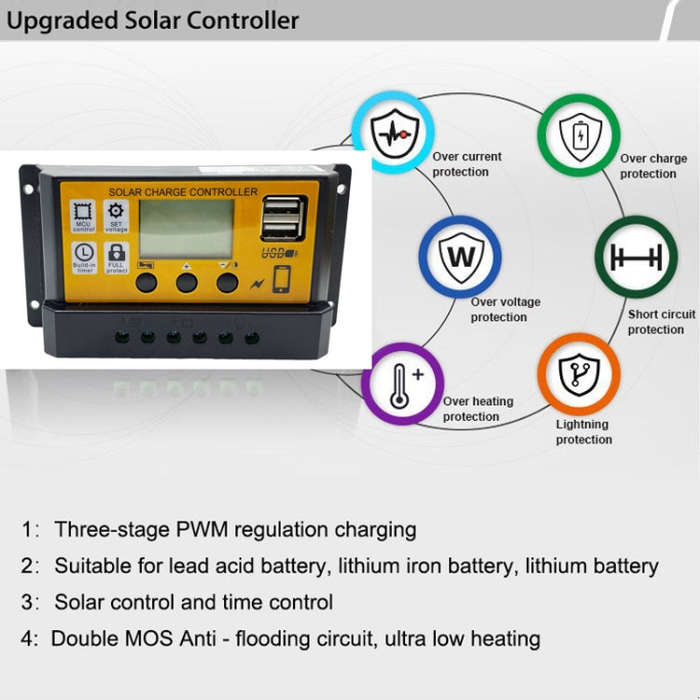 10A 12V/24V Simple Solar Controller Light Time Control Solar Panel Regulator Controller With USB