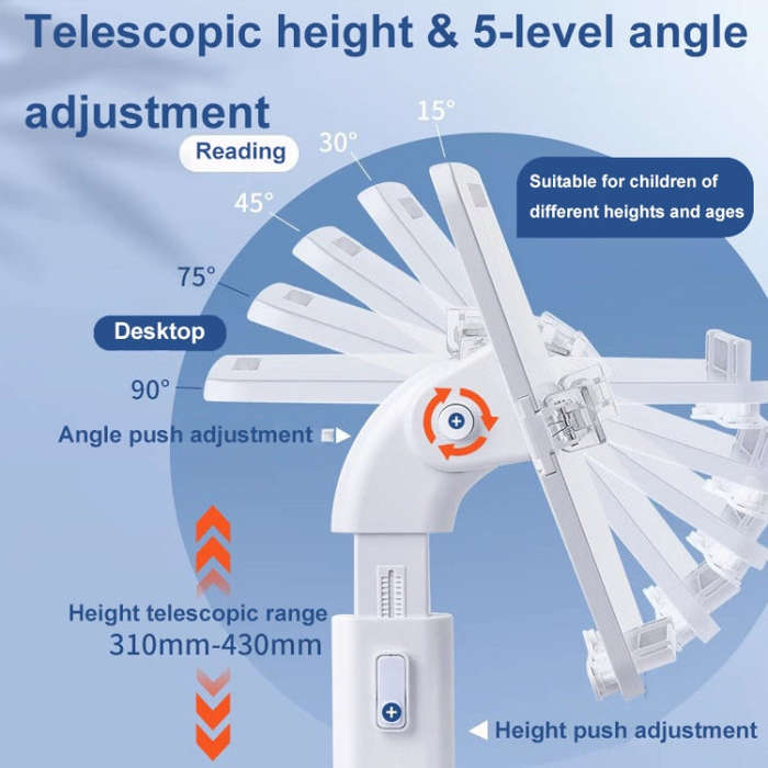 Multifunctional Retractable and Adjustable Angle Children Reading Bookshelf, Color: White Basic