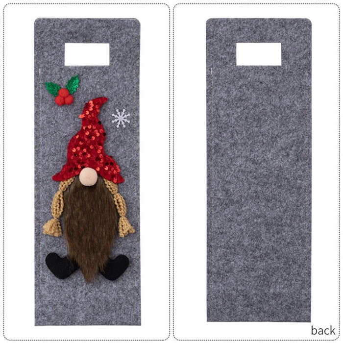 Christmas Cartoon Wine Bottle Cover Holiday Party Decoration Gift Bag(Red)