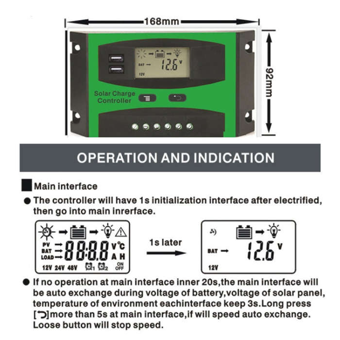 20A 12V/24V Solar Charge And Discharge Controller Dual USB Port LCD Solar Cells Panel Charge Regu...