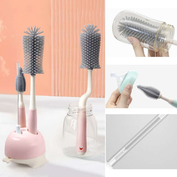 Silicone Rotating Multifunction Cleaning Cup Brush Set Bottle Nipple Straw Cleaner Brush(Straight...