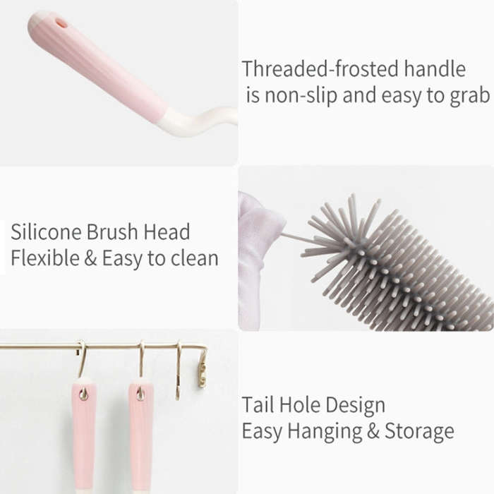Silicone Rotating Multifunction Cleaning Cup Brush Set Bottle Nipple Straw Cleaner Brush(Bent Han...