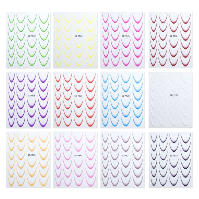 SD-1923 Line Nail Art Stickers Self-Adhesive Gradient Color French Manicure Stickers DIY Nail Tip...
