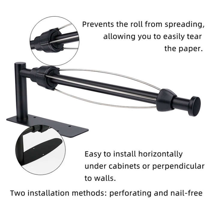 Kitchen Stainless Steel Paper Towel Holder With Damping Cabinet No Punch Roll Paper Cling Film Ho...