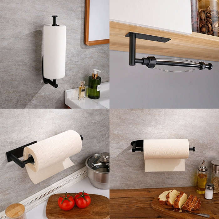 Kitchen Stainless Steel Paper Towel Holder With Damping Cabinet No Punch Roll Paper Cling Film Ho...