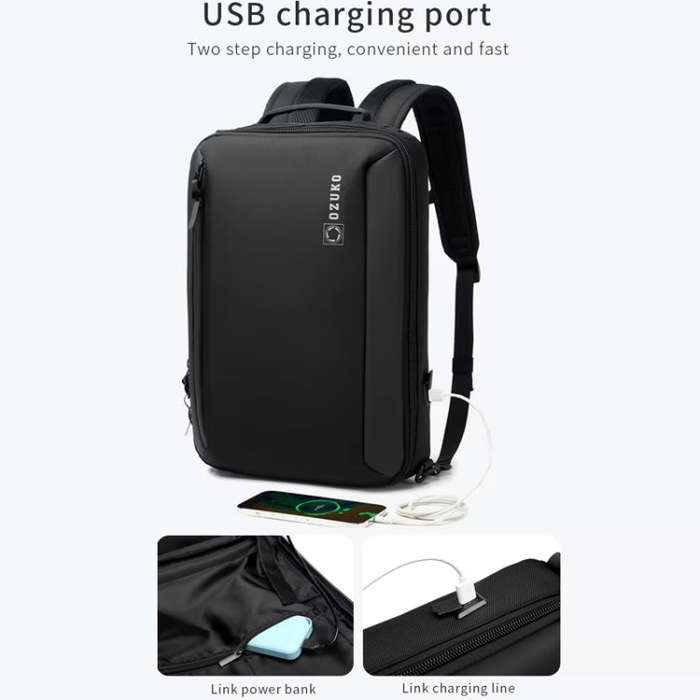 Ozuko Business Laptop USB Backpack Men Schoolbag(Black)