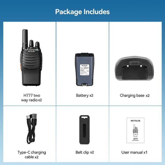 RETEVIS H777 1pair 16 Channels Compact Portable Handheld Walkie Talkie With Charging Base, Style:...