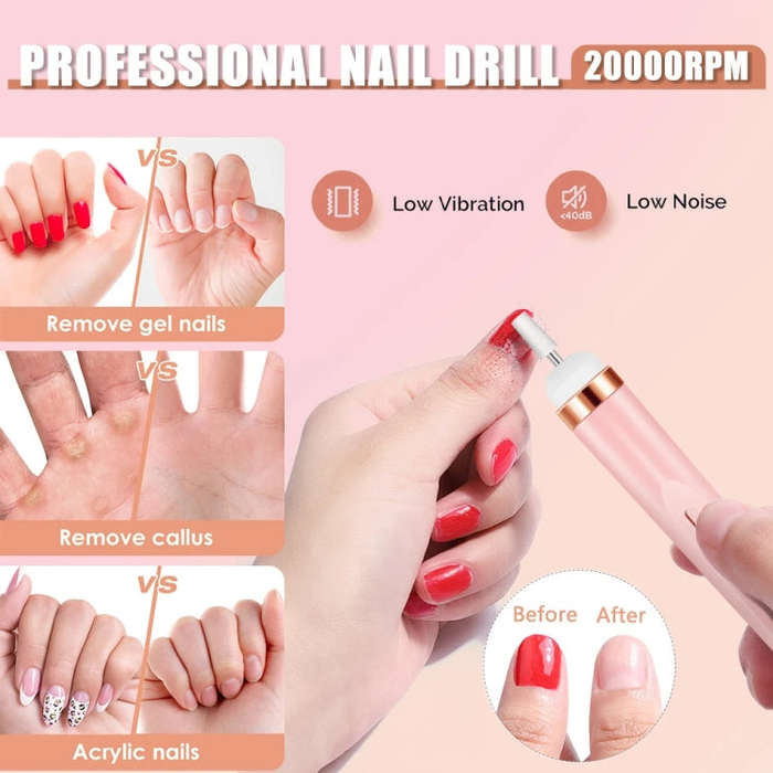 Mini Nail Grinder Nail Remover Portable Electric Nail Tool With Light(White)
