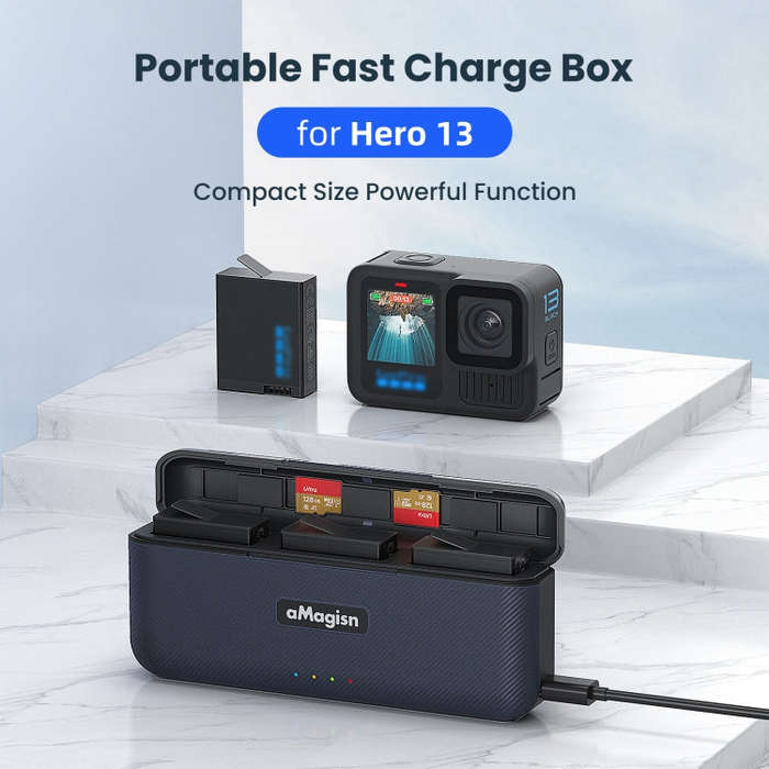 For GoPro HERO13 Black aMagisn Battery Charging Box Triple Slot Charging Case
