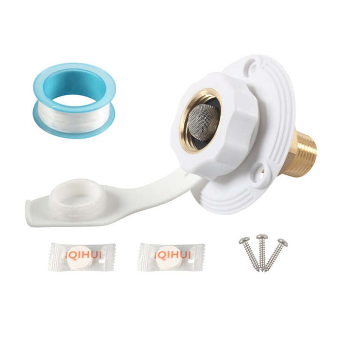 RV Brass Water Inlet Check Valve Yacht Accessories, Color: White+Raw Tape
